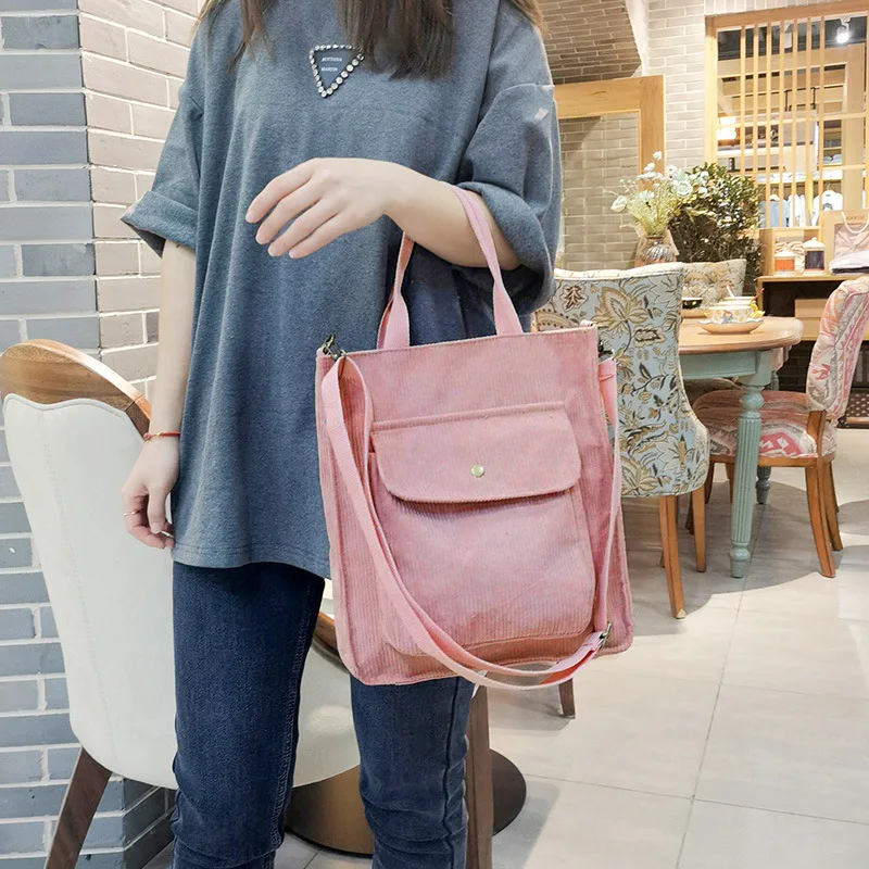 Winter New Corduroy Shoulder Bag Female Large Capacity Shopping Tote Teenager Bookbag Casual Travel Handle Bag Casual Clotch Bag