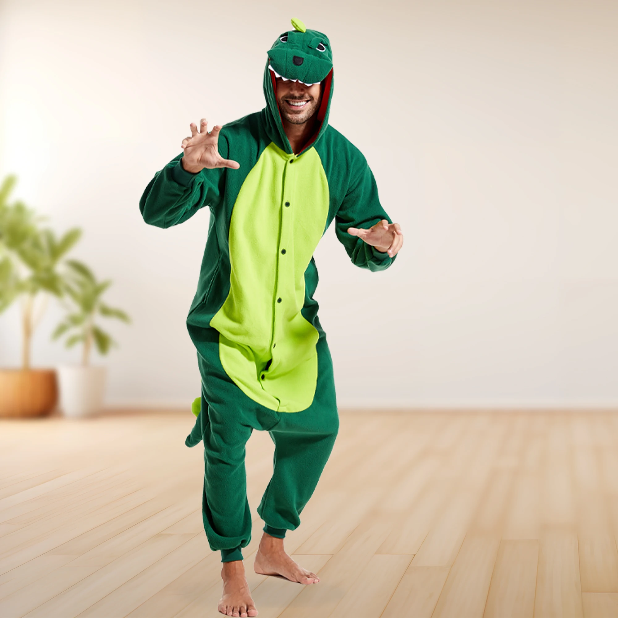 Dino Onesie Pajamas Adults Men One-Piece Hooded Sleepwears Halloween Christmas Cosplay Costumes Jumpsuit Pyjamas