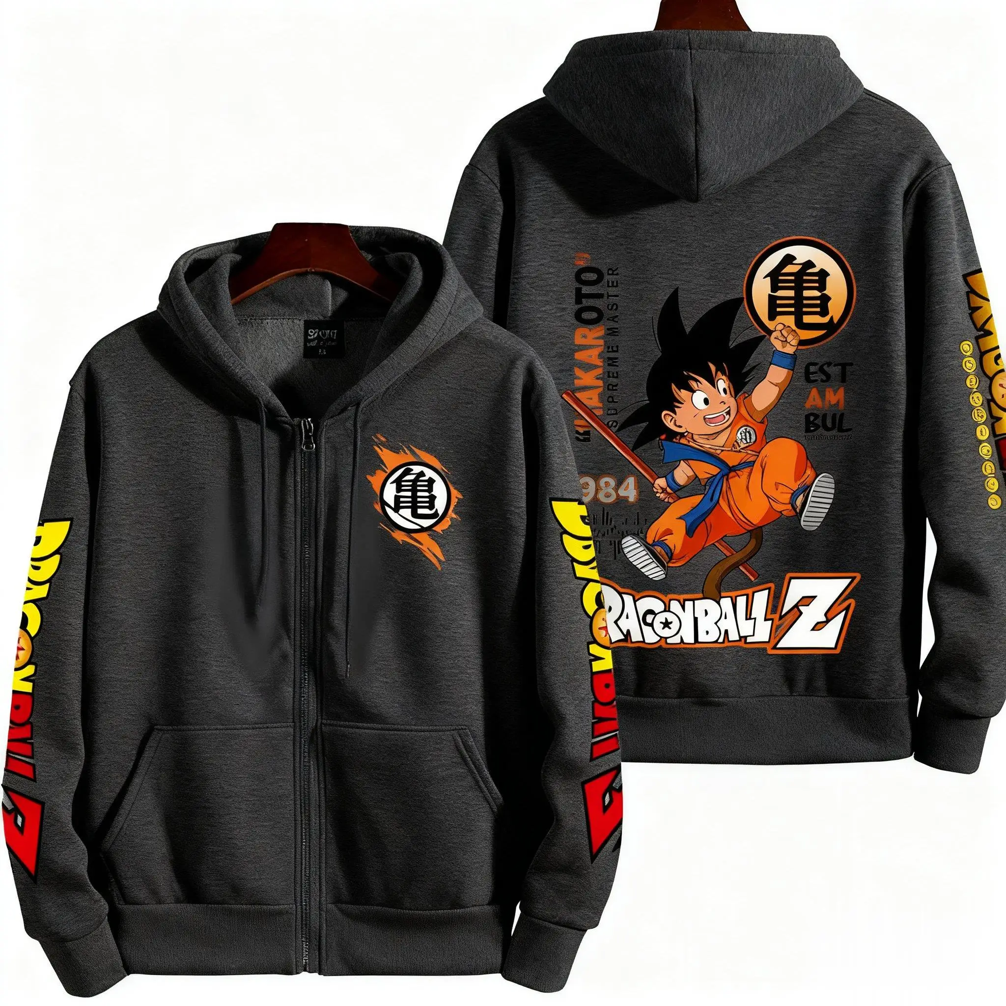 2026 Winter Dragon Ball Retro High Quality Cotton Warm Hoodie Men's Oversized Goku Printed Unisex Children's Casual Coat