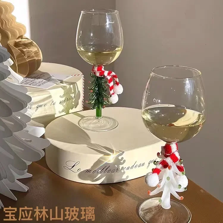 

Korean style Instagram style creative Christmas wine glasses, colored glass wine glasses, Christmas tree decoration tall glasses