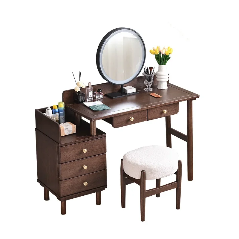 

Туалетный столик из массива дерева, Выдвижной столик для макияжа, современный и минималистичный столик, скандинавский маленький столик для макияжа, черный орех co