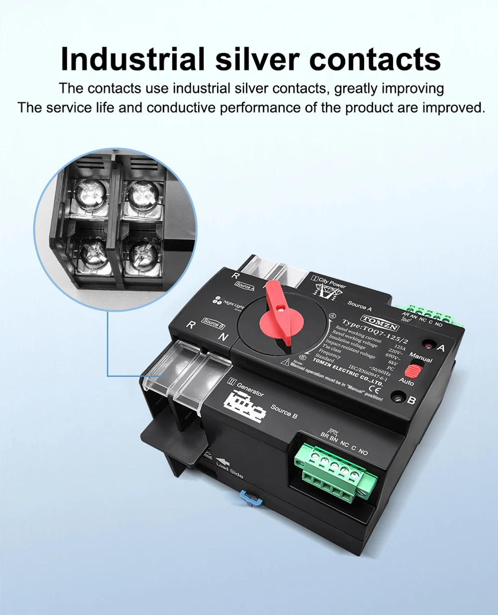 Din Rail 3 Phase 2P 3P 4P 63A 100A 125A 230V Dual Power Automatic Transfer Elect