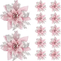 5pcs 14.5cm Glitter Artifical Christmas Flowers Mreey Christmas Tree Decoration Happy New Year Ornaments Xmas Fake Flowers natal