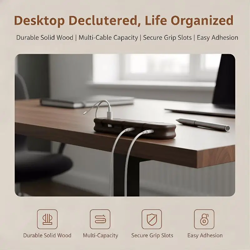 단단한 나무 케이블 정리함 현대적인 데스크탑 보관함 데이터 케이블 및 헤드폰 관리 사무실 책상 설치에 적합