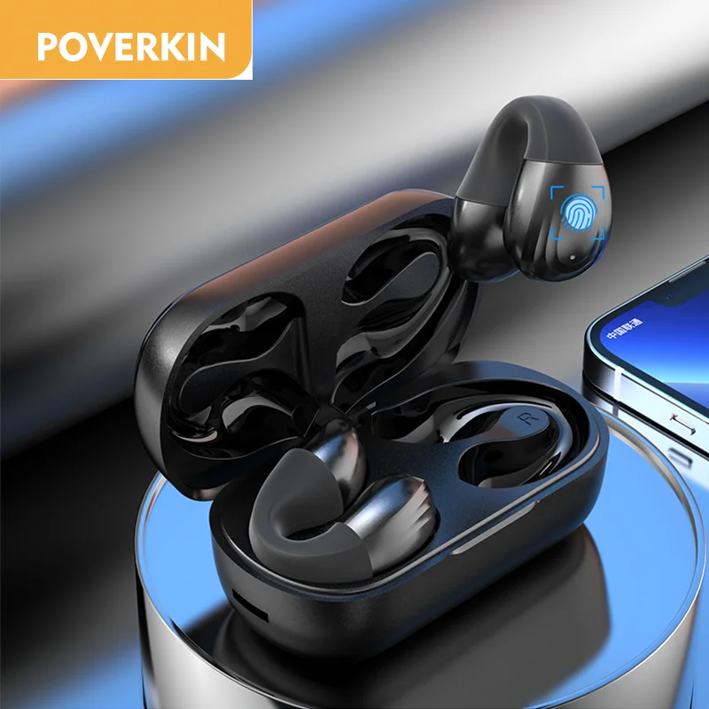 Poverkin Ear Clip Bluetooth Headphone V5.3 Wireless Tws Earphone Touch