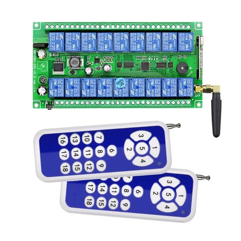 

315/433Mhz 12V-48V 18 Channel Wireless Relaying Garage Door Remote Control Switches