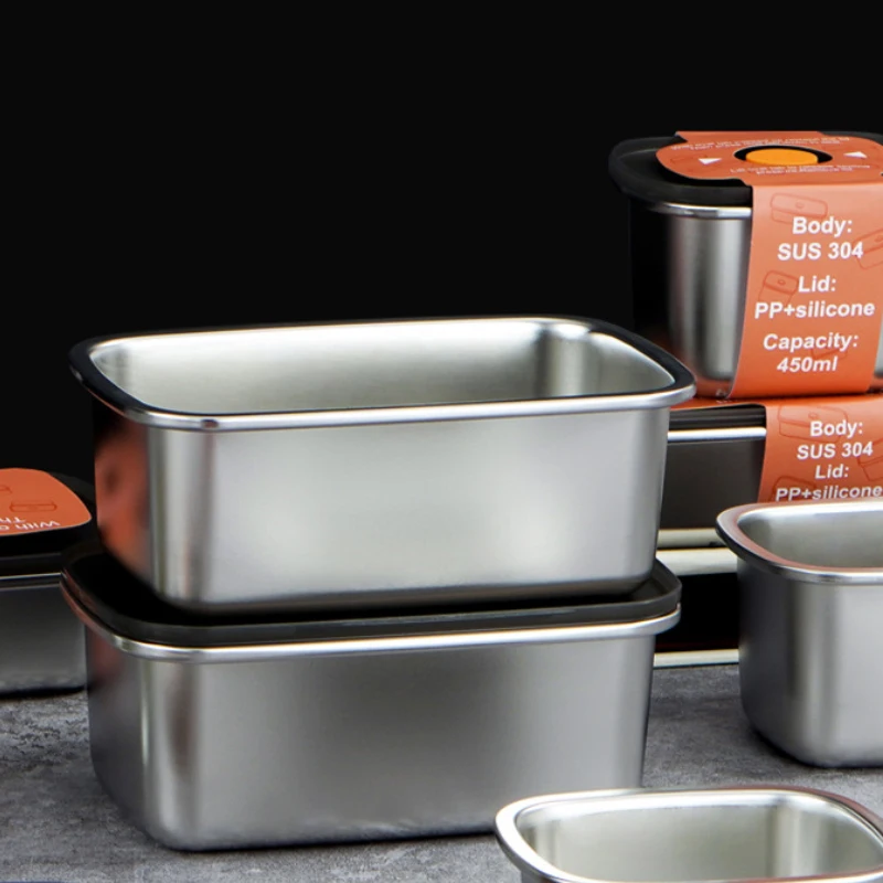 304 Stainless Steel Lunch Box, Rectangular Sealed Refrigerator Freezer