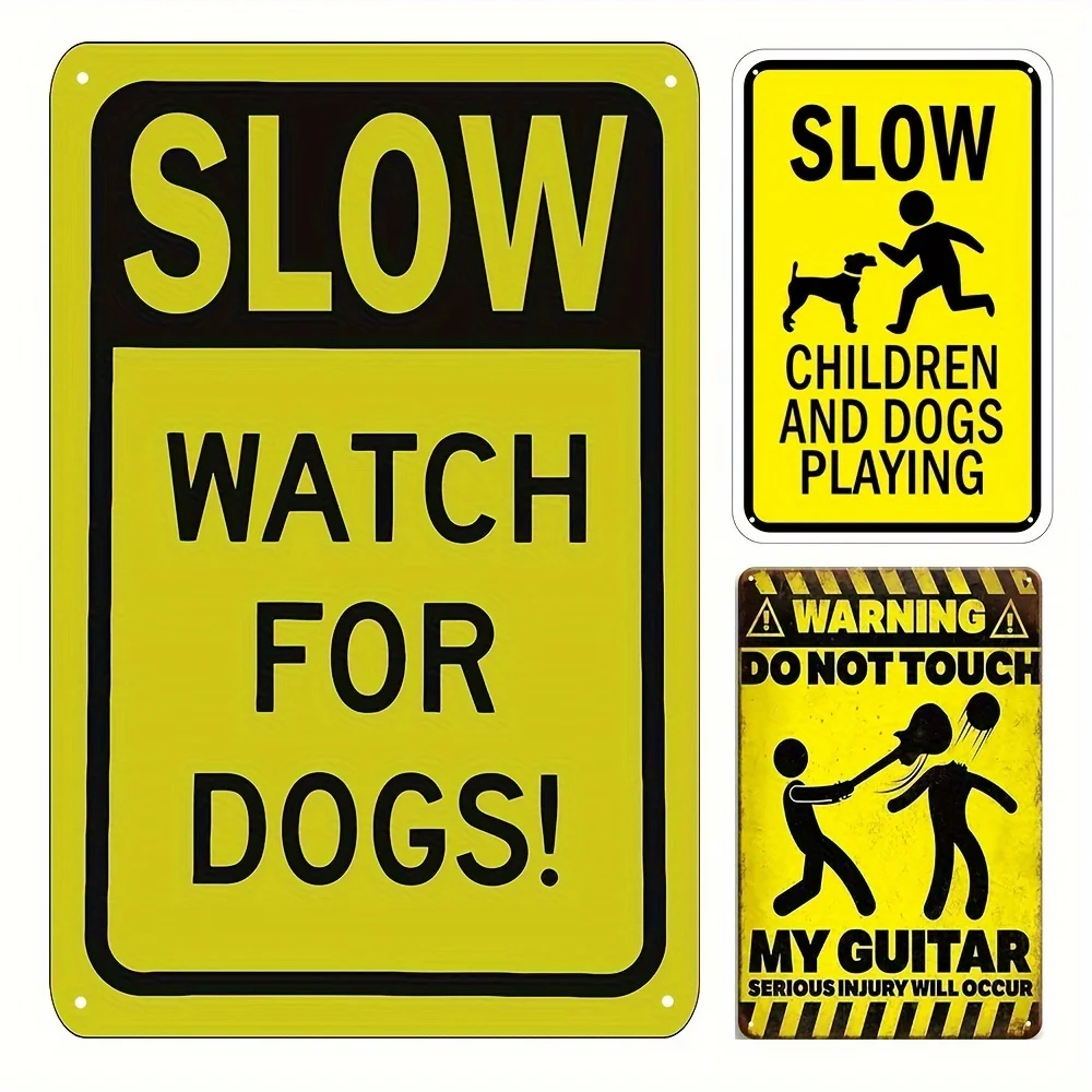 Segnale In Metallo, Segnale Di Avvertimento Lento Per Bambini E Cani Che Giocano Segnale Stradale Segnale Di Avvertimento Lento, Guarda I Segni Di Avv