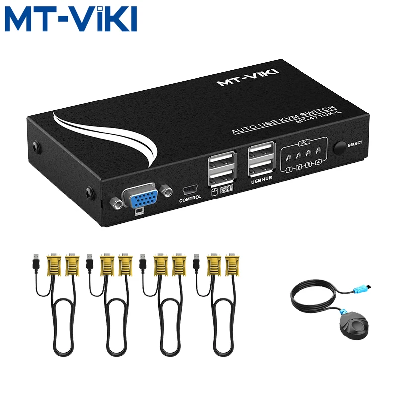MTViki 4 Port Auto USB KVM Switch Hotkey Select with Original Cables