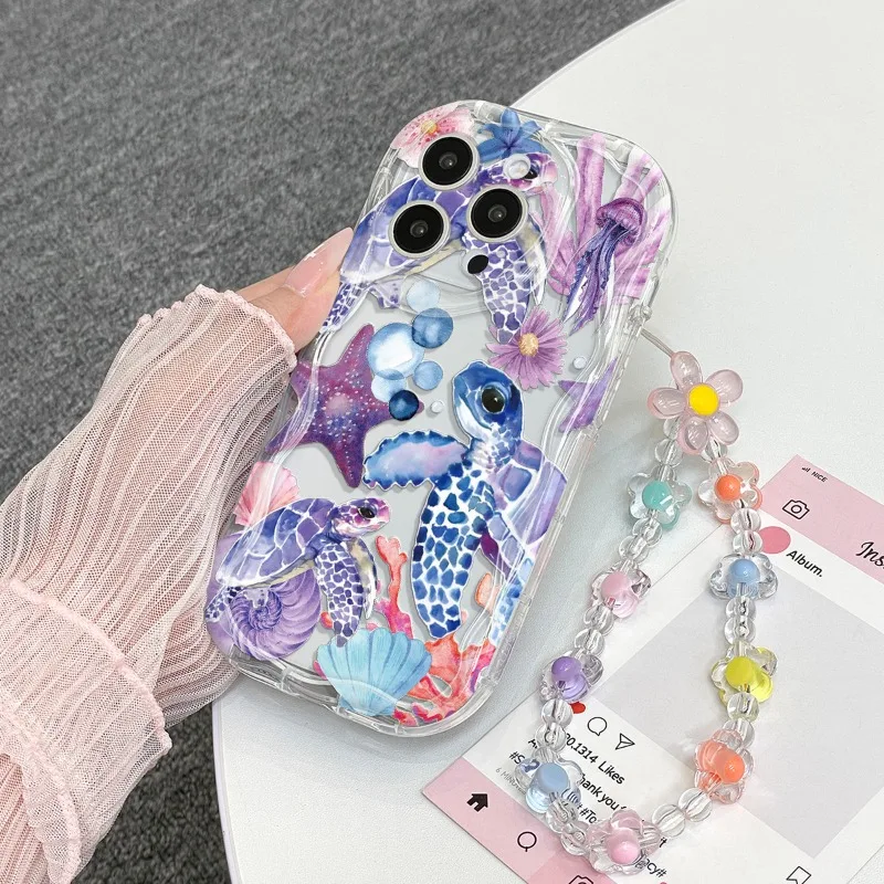 Purple Turtle Underwater World Pattern Wavy-Edge Soft Phone Case