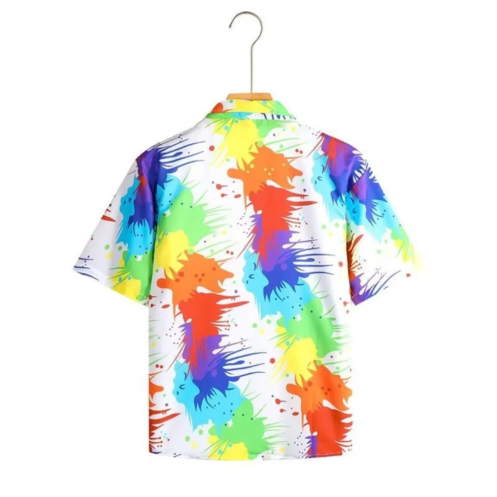 Fashion V-neck Short Sleeve Floral Shirts Hawaii Loose Flower Blouse Women Bohemia Style Colorful Beach Shirts Streetwear