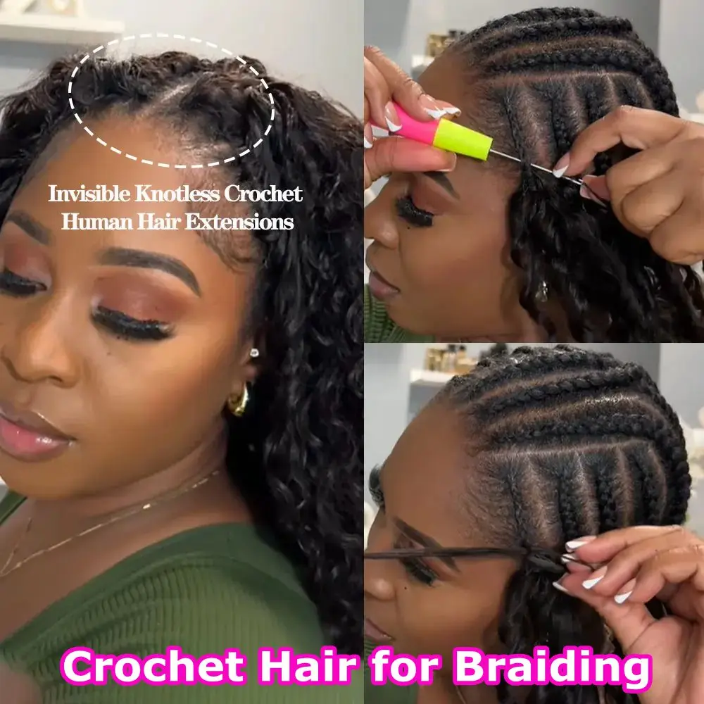 Cheveux humains bouclés profonds au Crochet sans noeuds Invisible pré-séparé Crochet plume Remy Extension de cheveux birmans bouclés 100% cheveux humains