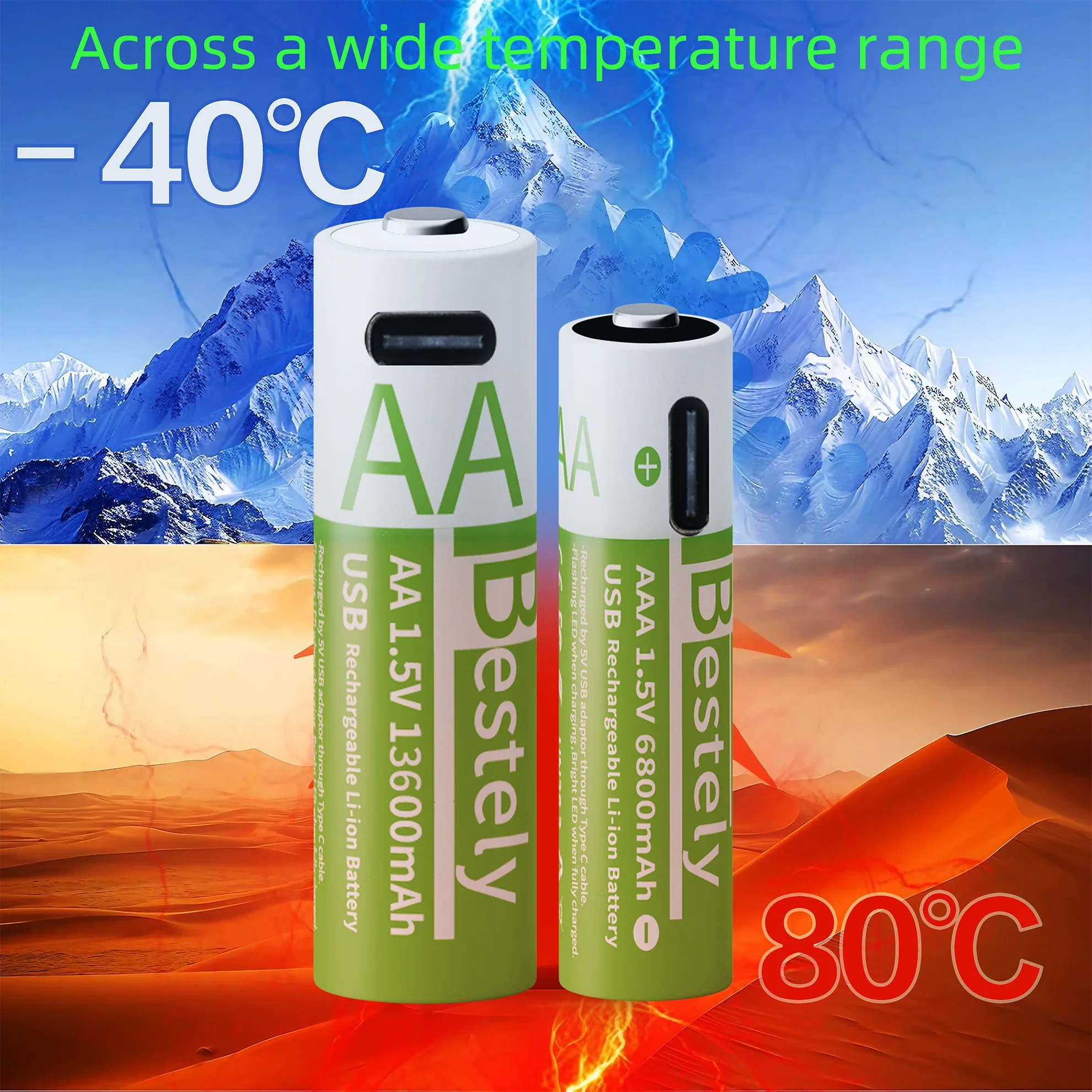 Nuove batterie al litio ricaricabili da 1,5 V AAA 6800 mAh + AA 13600 mAh Batteria agli ioni di litio USB a ricarica rapida 2000 cicli con cavo USB-C - immagine 5