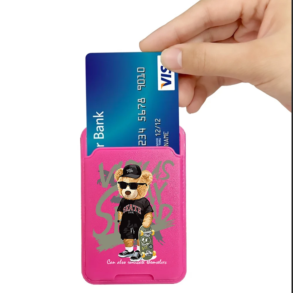 Skateboard Bear Phone Wallet Stick-On Credit Card Holder