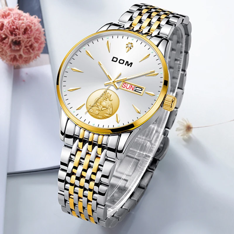 DOM fashion Men watch  simple with calendar ultra-thin fine steel waterproof and sweat proof men's watch M-1608 summer new ultraviolet proof trench coat for women korean fashion thin style shirt