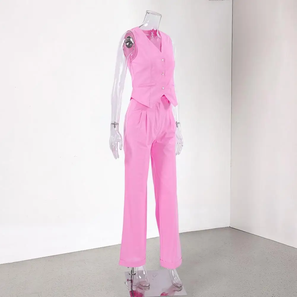Women Loose Fit Suit Stylish Women's 2-piece Outfit Sets for Summer Sleeveless V-neck Top with Straight Leg Pants or for Home