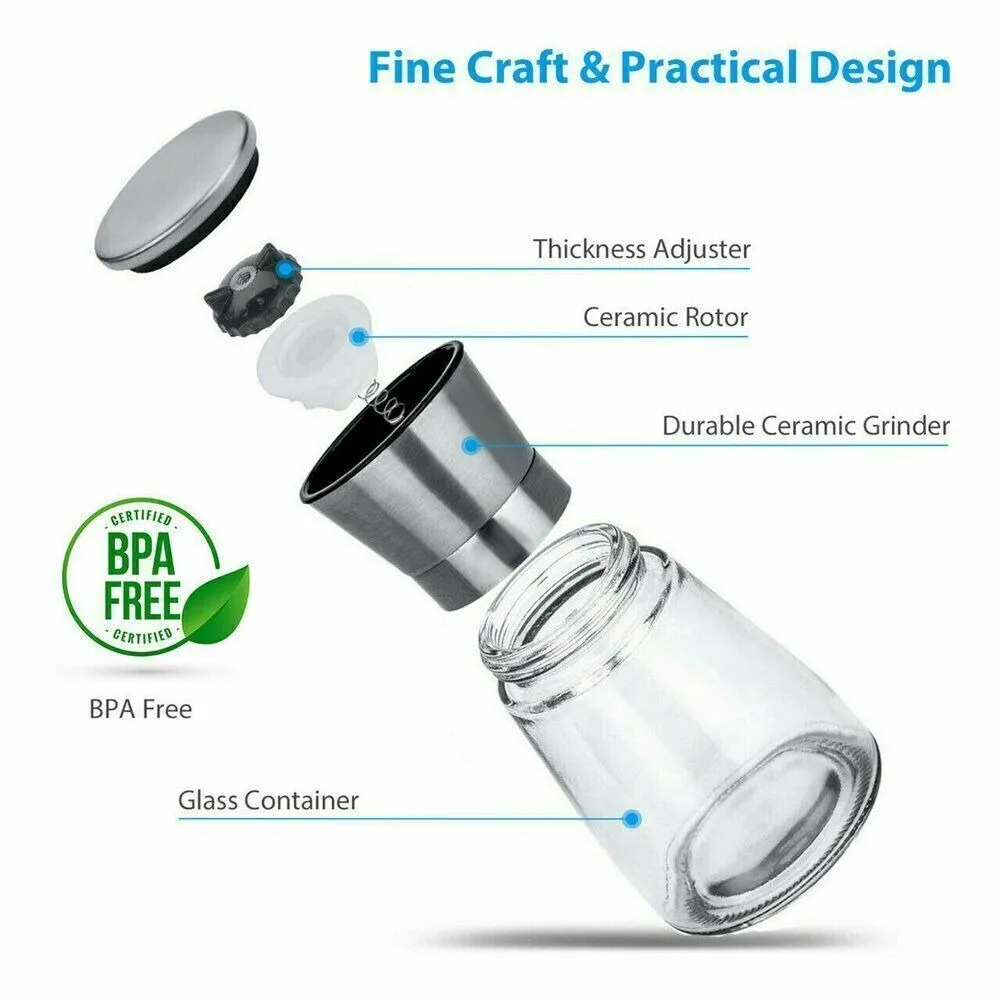 Salt and pepper grinder adjustable stainless steel glass mill coarse grinding