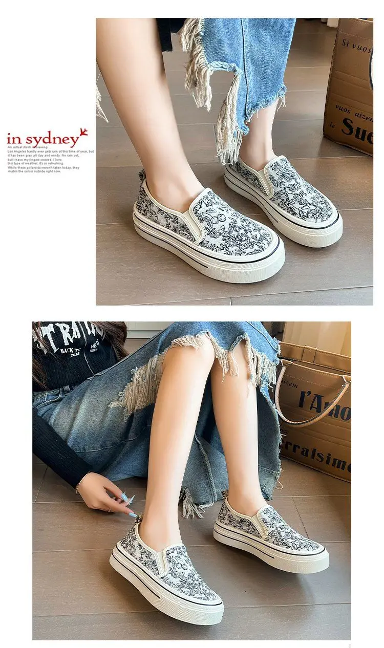 Stickerei Leinwand Loafer Damen Laufschuhe dicken Boden chinesischen Stil Körbe Femmes Schule Mädchen flache Tenis Schuhe – Detail 19