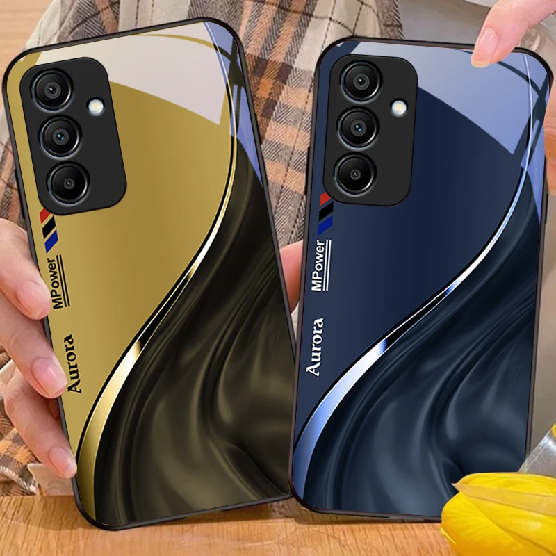 Black Tempered Glass Phone Case with Water Flow Pattern Design