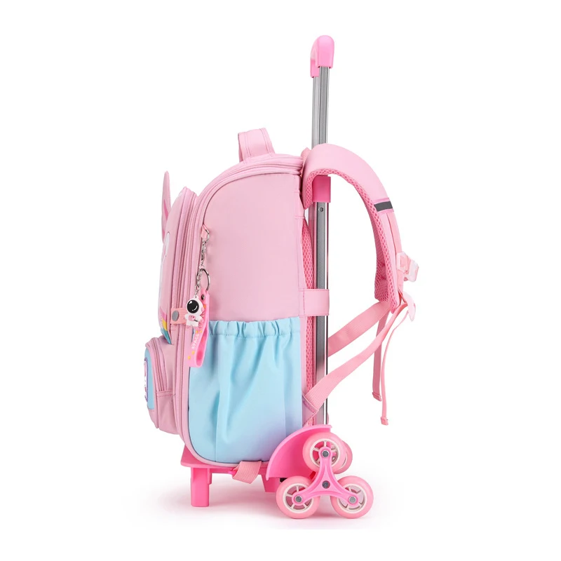 New Fashion Cartoon Children's School Bags with Wheeled Trolley Backpack Teenagers Girls Rolling Backpack Students Kids Backpack