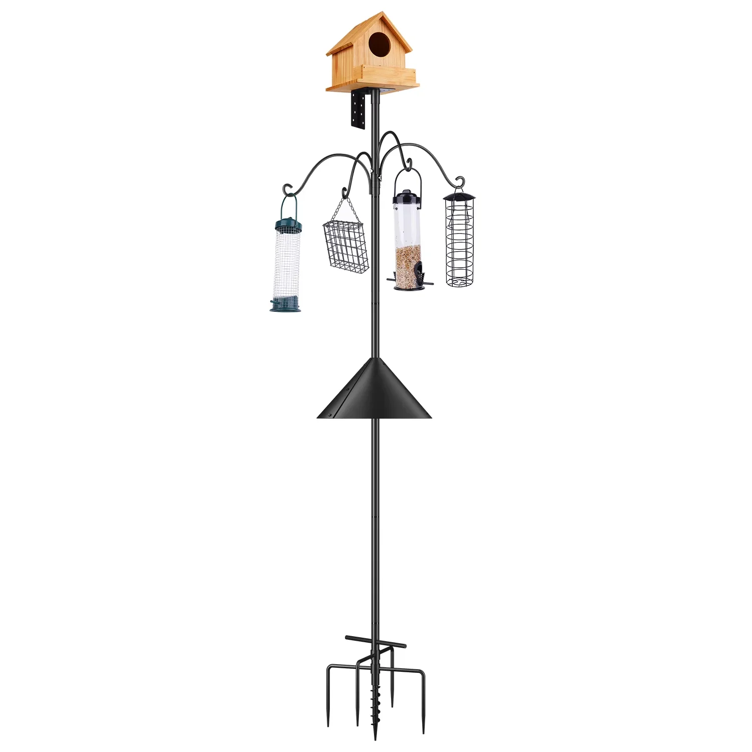 Multifunction Portable Bird Feeder Pole 92 Inch 5-Prong Anchor Feeding Station For Wild Bird Watching Adjustable Poles Universal