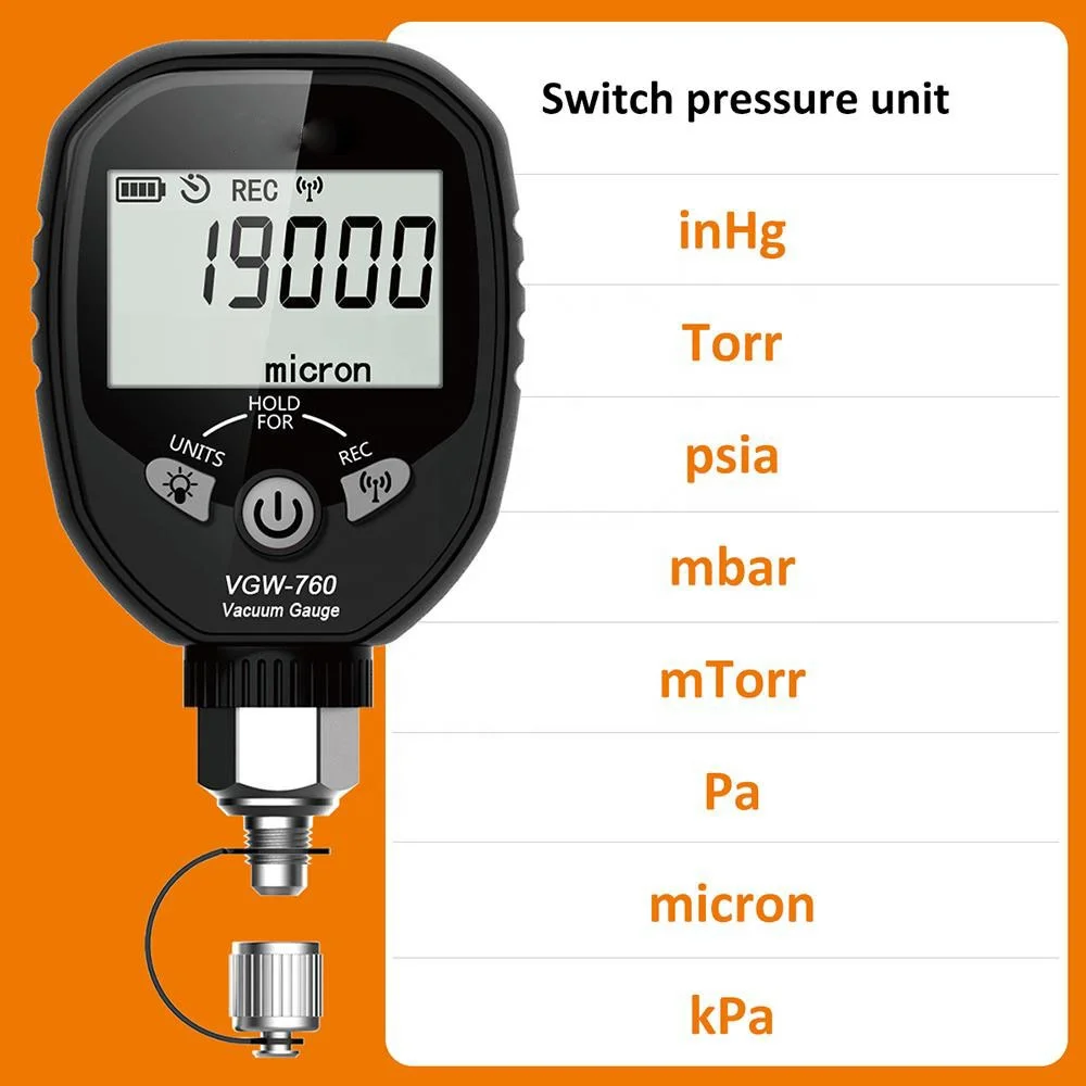 VG64 Digital Vacuum Gauge - 0-19000 Microns Range For HVAC & Refrigeration | High Accuracy Handheld Micron Meter