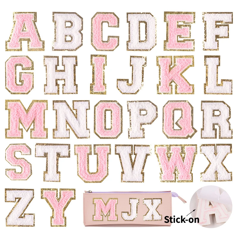 5.5CM Self Adhesive Letter Patches Giltter Chenille Stick-On Letters Patch  26 Towel Embroidered Sequins Felt Alphabets for DIY