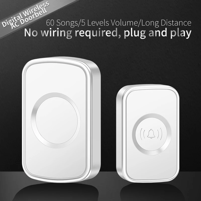 

CACAZI Intelligent Wireless Doorbell Waterproof A98 60 Ringtones Household Flashing Doorbell CR2032 Battery US EU UK AU Plug New