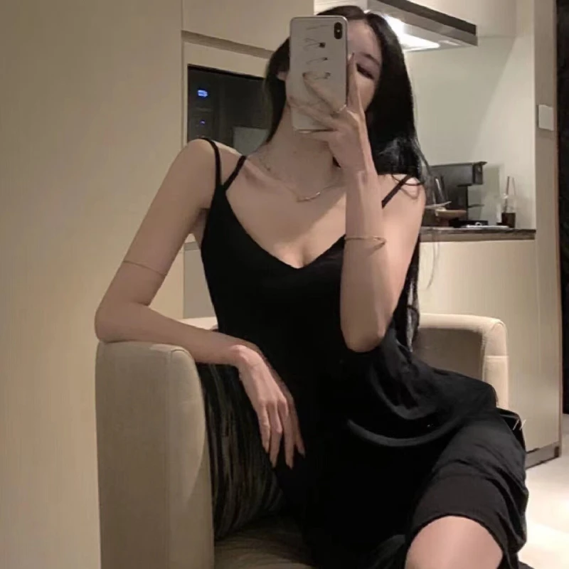 Casual Women Nightgown Spaghetti Strap Sleepwear Korean Night Dress Solid Nightwear Summer One Piece Pajamas Sleeping Home Wear