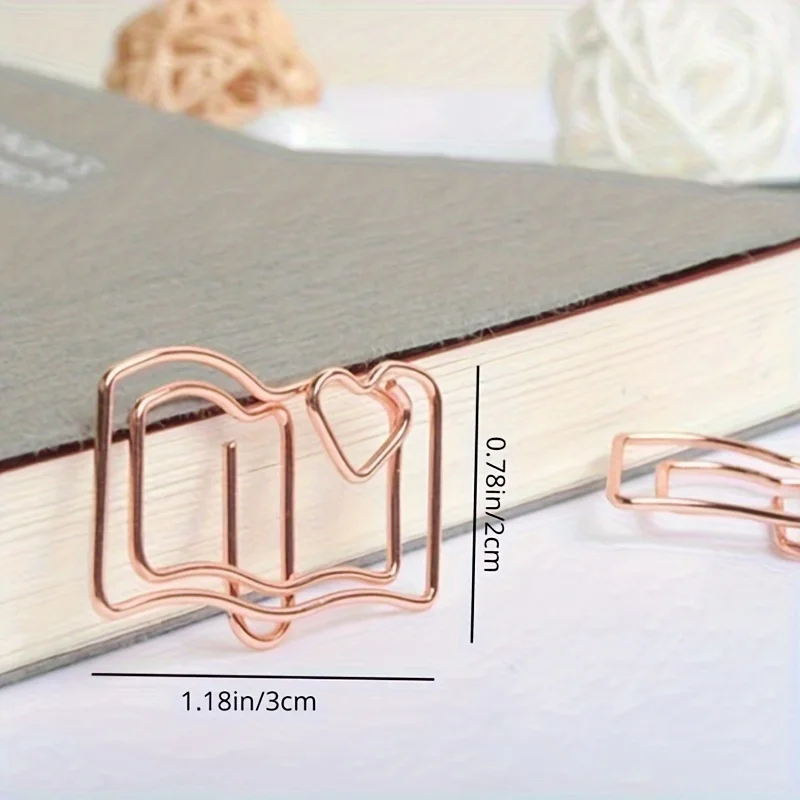 20pcs Heart-Shaped Bookmark Paper Clips in Golden & Rose Golden-Cute Metal Page Markers with Heart Cutout, Ideal for Students