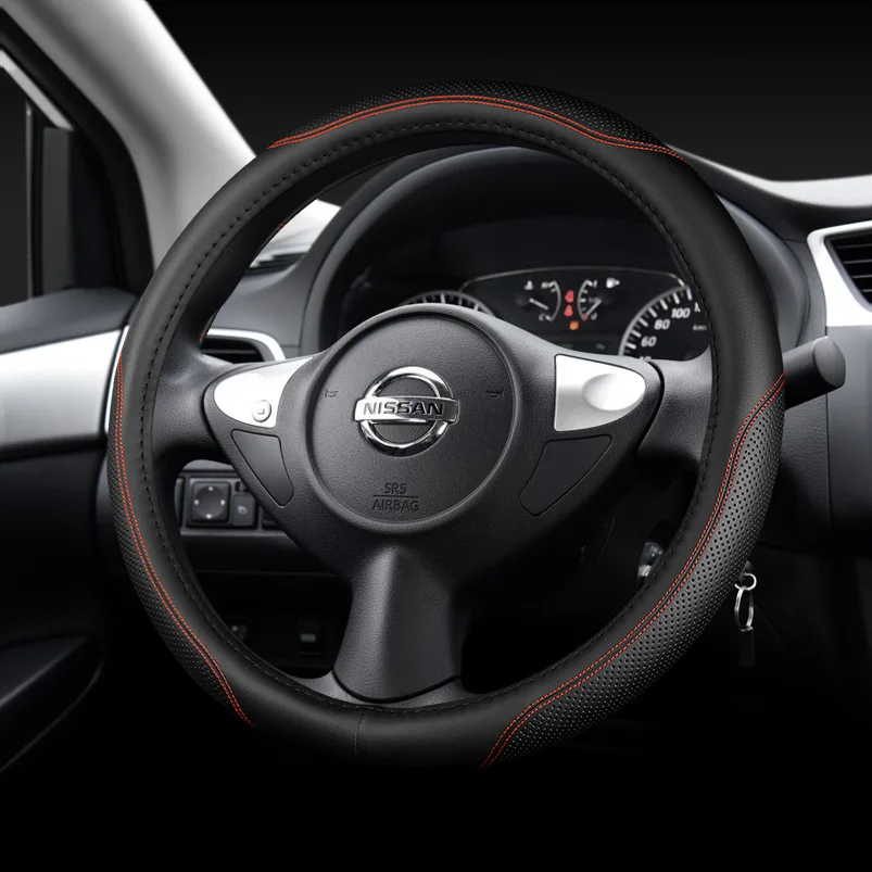 

For Nissan Sylphy X-Trail Teana Qashqai Tiida Sunny Livina Universal Car Steering Wheel Cover Interior Car Accessories Leather