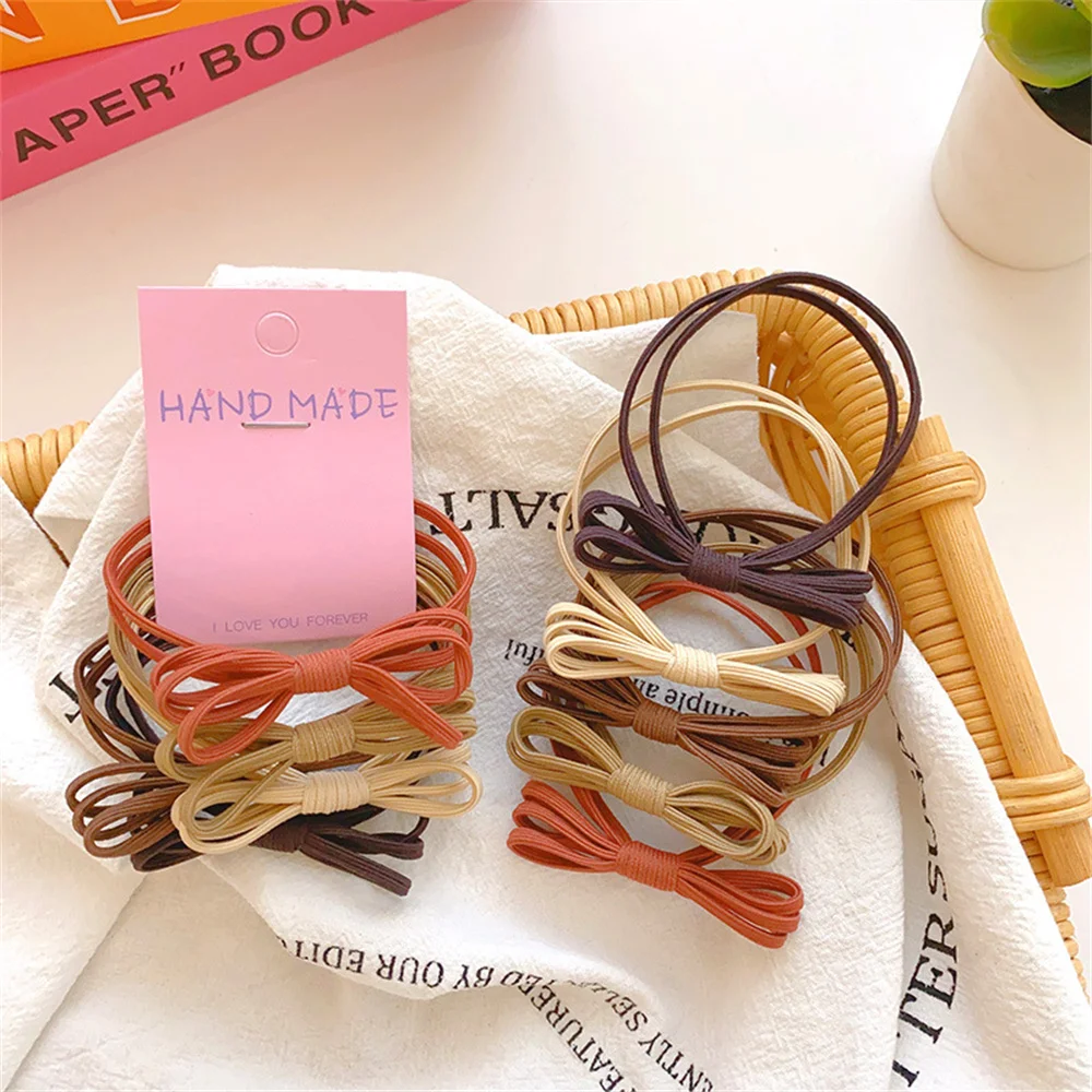 5 Teile/satz Bunte Nette Bogen Haar Krawatten Seile Elastische Nahtlose Pferdeschwanz Halter Gummiband Für Frauen Mädchen Hairwear Zubehör – Detail 7