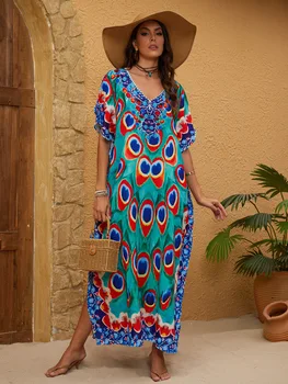 Women's Casual Kaftan Dresses Long Maxi Plus Size Geometric Print Beach Cover Up Vacation Outfits 1