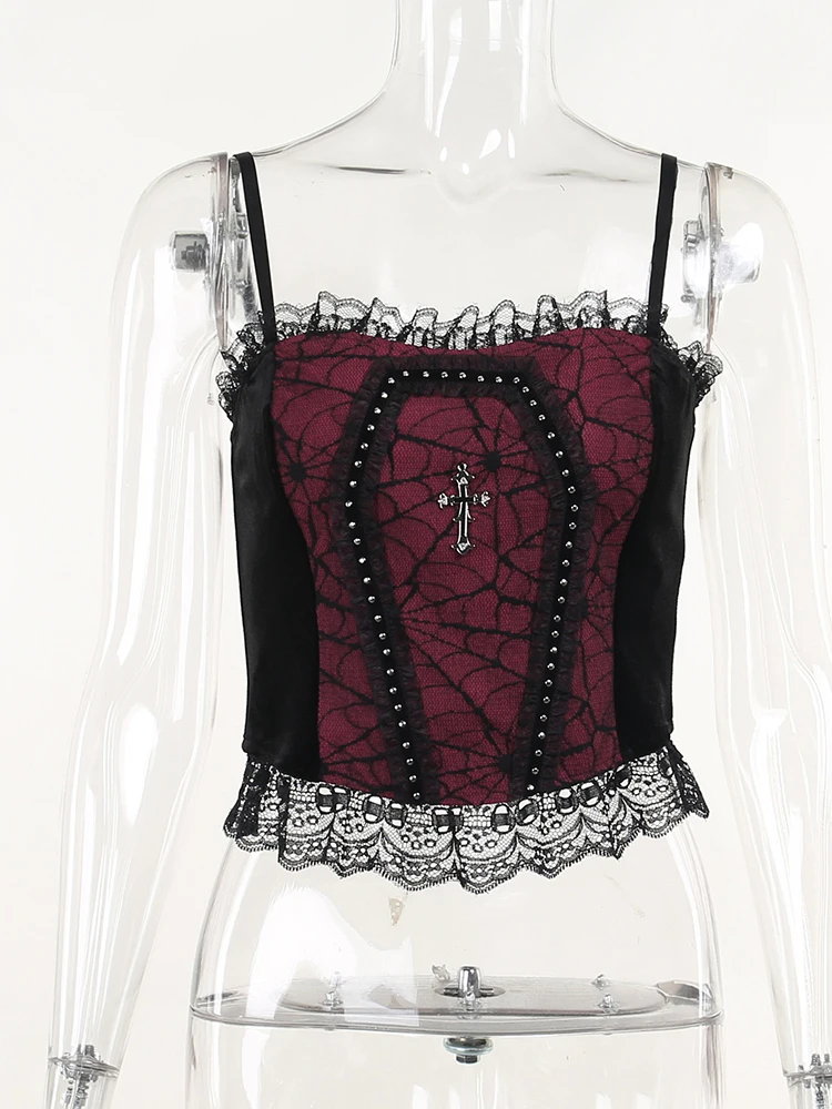 InsGoth Gothic Spider Web Crop Top Aesthetic Harajuku Camis Mall