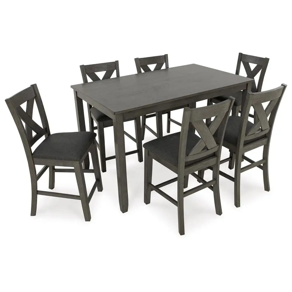 7-Piece Gray Counter Height Dining Table Set with Upholstered Bar Stools Casual Flair 7-Piece Gray Counter Height Dining Table Set with Upholstered Bar Stools Casual Flair