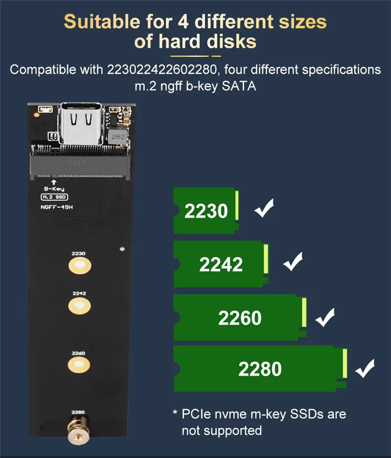 M.2 SSD 케이스 USB 3.1-M.2 NGFF SSD 인클로저 박스, SATA 외장 케이스 USB 어댑터, UASP 초고속, 2242 2260 2280