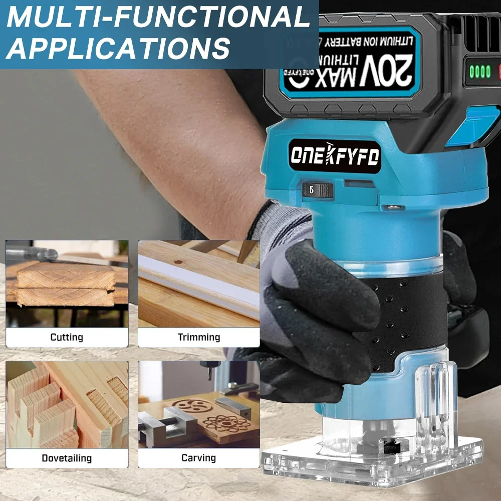 Brushless Electric Trimmer 5 Speeds Cordless Woodworking Engraving Slotting Milling Router for Makita 18V Battery（no Battery） 5