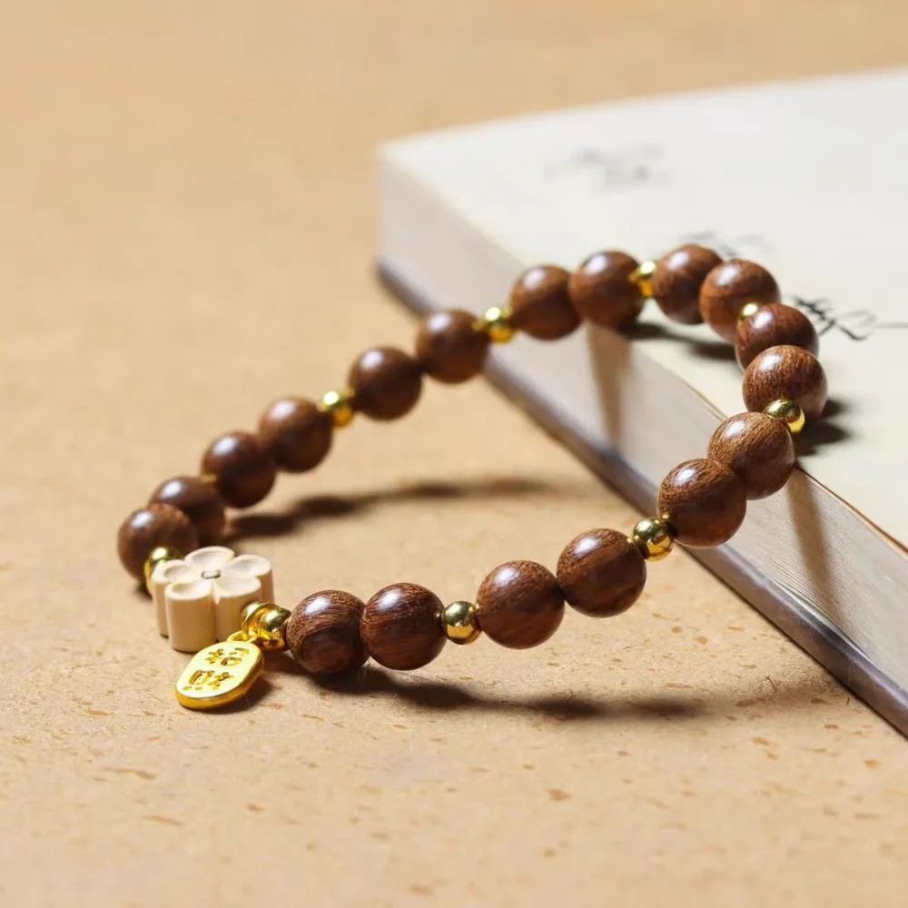 

Классические браслеты из сандалового дерева, эластичные браслеты в неокитайском этническом стиле с бусинами, модные ювелирные изделия, эстетичная ручная цепочка унисекс