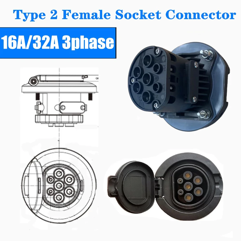 EV Charging Socket Outlet Type 2 Socket Connector 4 Point Fixed European Standard IEC 62196-2 32A 3 Phase AC ev charger
