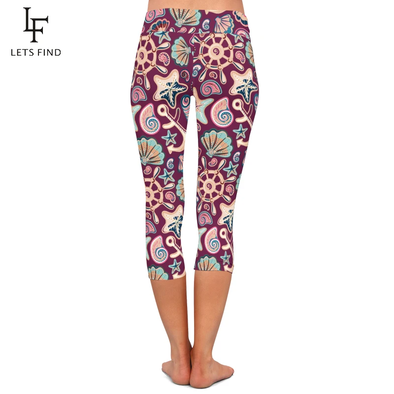 Fashion High Waist Seamless Starfish Digital Printing Girl Capri Leggings High Quality Milk Silk  Casual Women Leggings