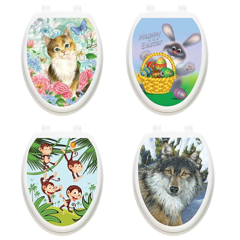 T363 # Cute Cat Rabbit Monkey Wolf Toilet Sticker Bagno Toilet Cover Sticker Wall Stickers Animal Wc Per La Decorazione Domestica