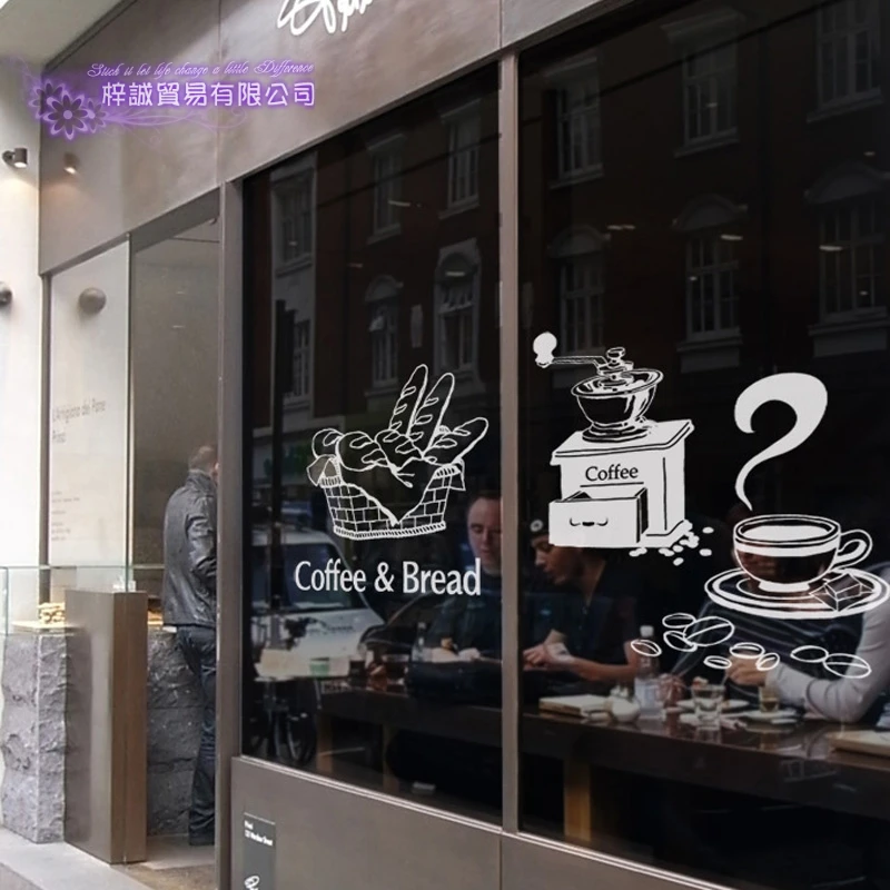 Coffee Shop Sticker Bean Milk tea Decal Cafe Cup Poster Vinyl Art Wall Decor Mural Decoration Bread Coffee Break Glass Decals