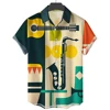 Hawaiian Men's Casual Shirt, Beach Short Sleeve 3D Musical Instrument Print Lapel, Single Button, New Summer 2024 3