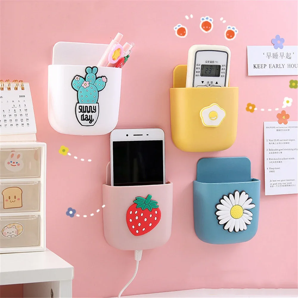 Cute Desk Organizer Rack Pen Holder Self-adhesive Wall-mounted Storage Box Kawaii Stationery Sundries Organizer School Supplies pen holder desk organizer pen and brush holder desk storage rack