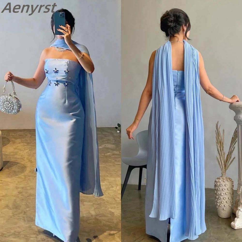 

Strapless Sheath Formal Ocassion Gown Beading Flower Prom Party Dress Draped Ankle Length Evening Dresses فساتين سهره فاخره 2024