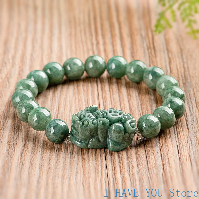 

Authentic Natural A-grade Jadeite Pixiu Bracelets, Bean Green Jade Bracelets, Fashionable High-end Women's Jewelry