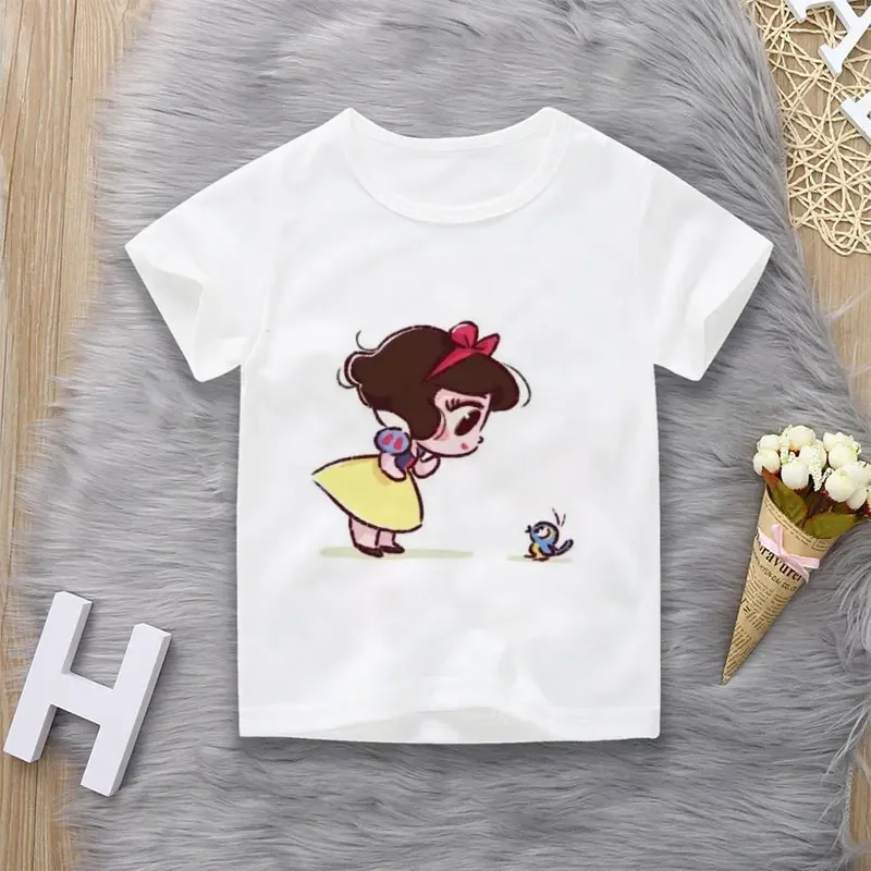 thumbnail image 1 of Ropa de verano unisex para niños, camiseta de princesa con bonitos dibujos animados para niño y niña, estética divertida, cuello redondo, manga corta blanca, 1 of 5