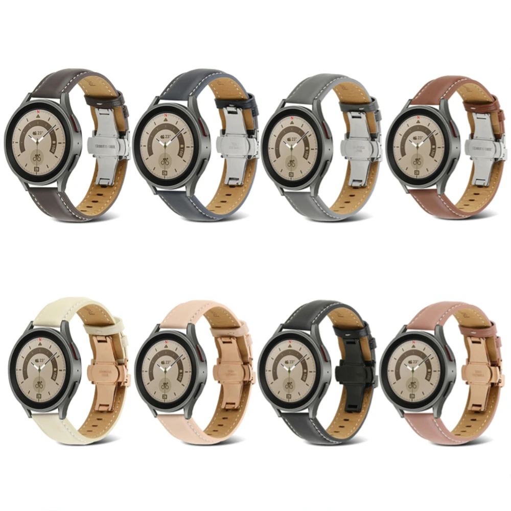 20mm 22mm Genuine Leather Strap for Samsung Galaxy Watch 6/5/4/5 Pro Butterfly Buckle for Watch 4/6 Classic/Amazfit GTR 3/4 Band