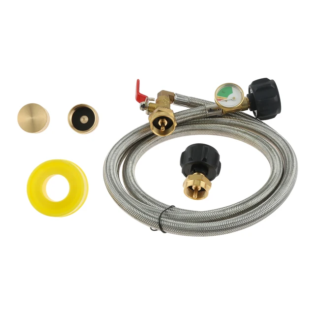 1Set Qcc1 Gázcsatlakozás 6Ft Propán Újratöltő Adapter Hosszabbító Tömlő Világító Mérőeszköz Be-Kikapcsoló Szelep 1 Font Gáztartályhoz