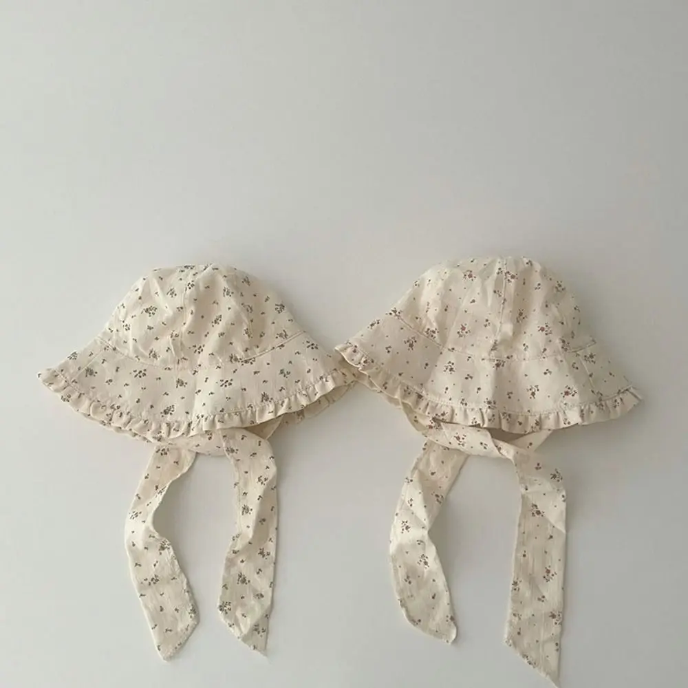 Sweet Korean Style Baby Hat Comfortable Breathable Summer Sun Cap Windproof Rope Lace Baby Bucket Hat Girls